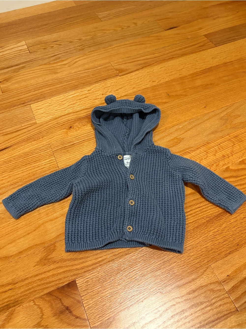 Carter's Knit Hooded Cardigan in Slate Blue with Bear Ears
